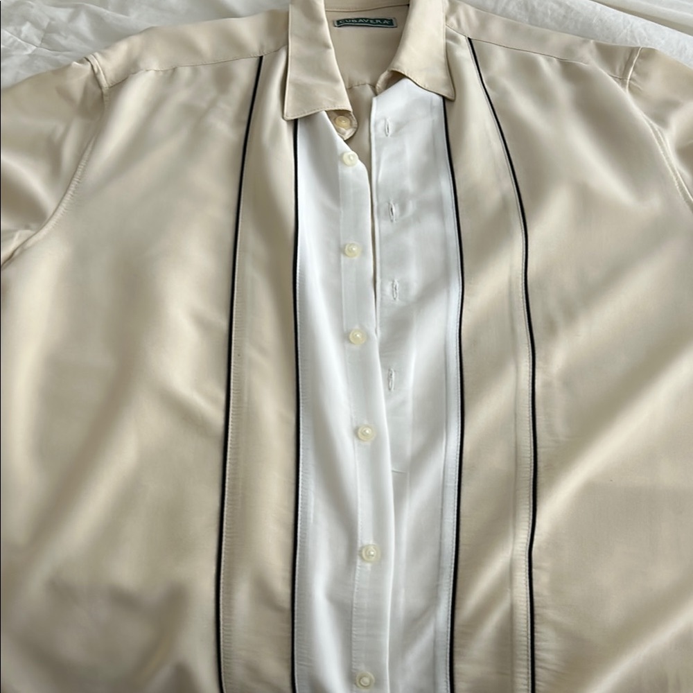 Cream and White Button-Up Shirt